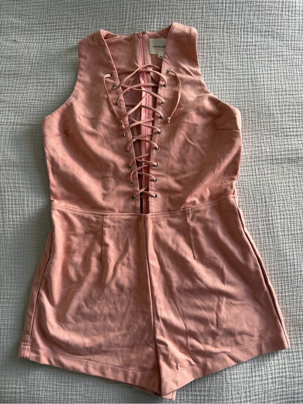 Cotton Candy Blush Pink Lace-Up Romper